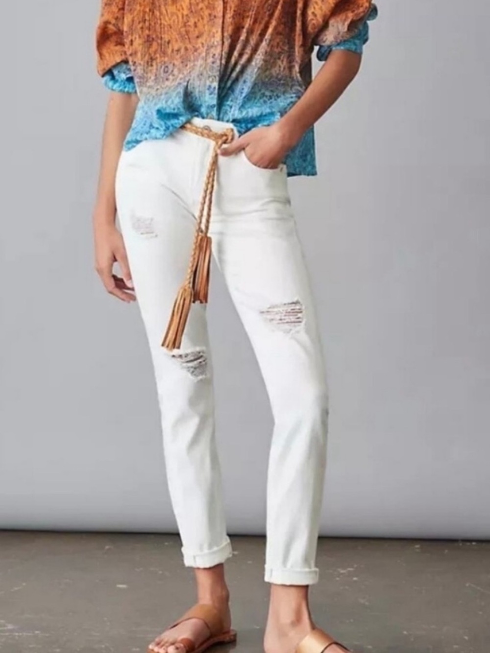 Anthropologie Pilcro White Distressed Stretch Slim Boyfriend‎ Jeans Size 25